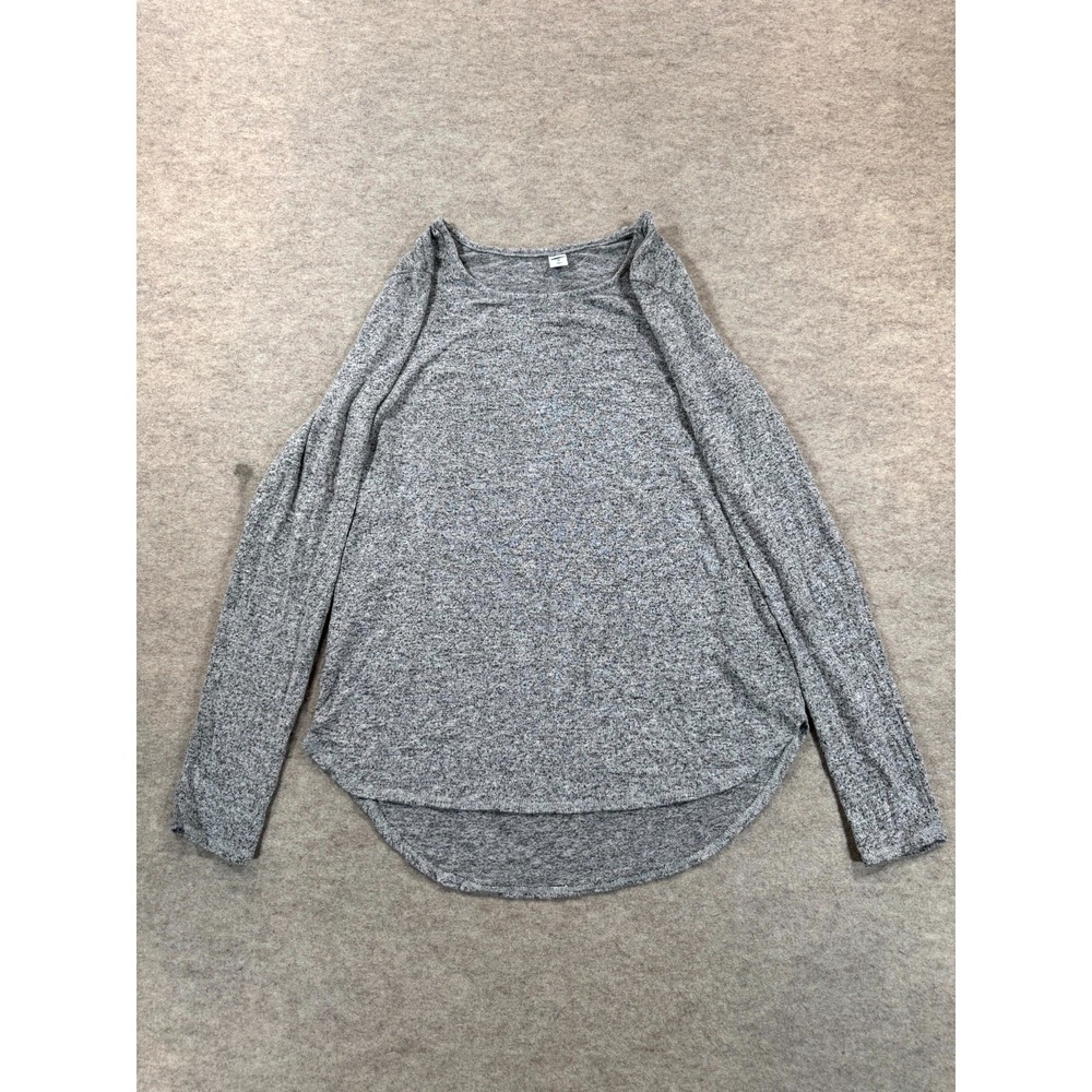 Old Navy Knit Top Womens Medium Heather Gray Scoop Neck High Low Hem Long Sleeve